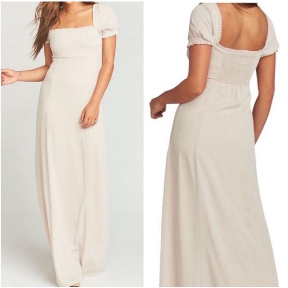 Show Me Your MuMu Chiffon‎ Brittany Coquette Milkmaid Romantic Tan Maxi Dress L